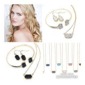 Drusy Small Oval Complete Set In Gold Tone